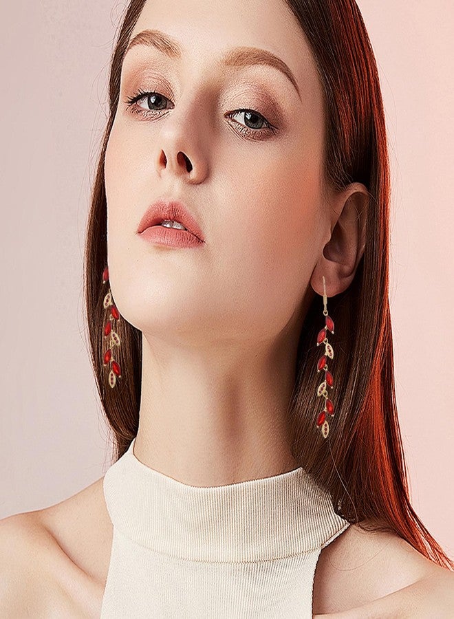 GAOKOXI Red Crystal Drop Earrings Cubic Zirconia Wedding Earrings for Bridal Bridesmaid Rhinestone Dangle Earrings for Women Prom Party Jewelry Gifts - Image 4